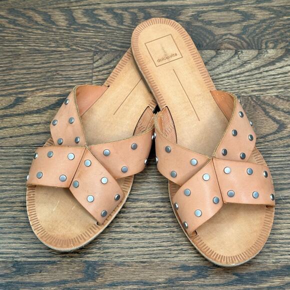 Dolce Vita Tan Silver Stud Slide Sandals Size 9.5 - Picture 1 of 5